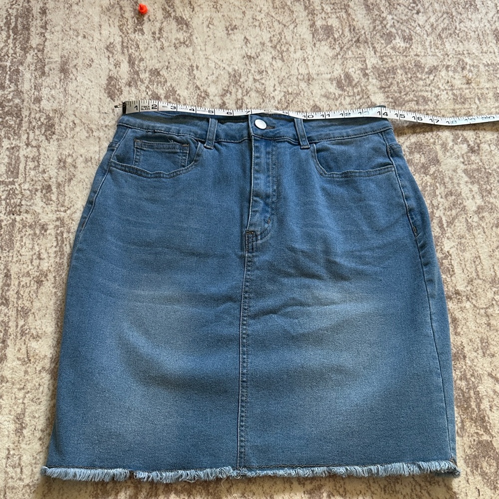 Denim Skirt with Frayed Hem